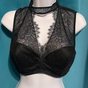 Victoria's Secret Black Lace Bralette style Sz 36D High Neck